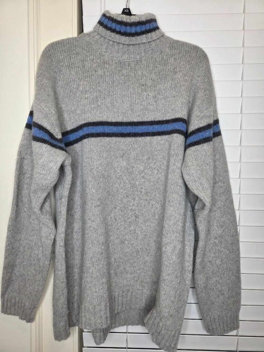 Mens VTG Wool blend Turtleneck Sweater Gray Blue Stripe XL bloke normcore